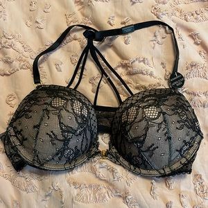Victoria’s Secret bombshell push up bra black lace size 32A front close NWT love